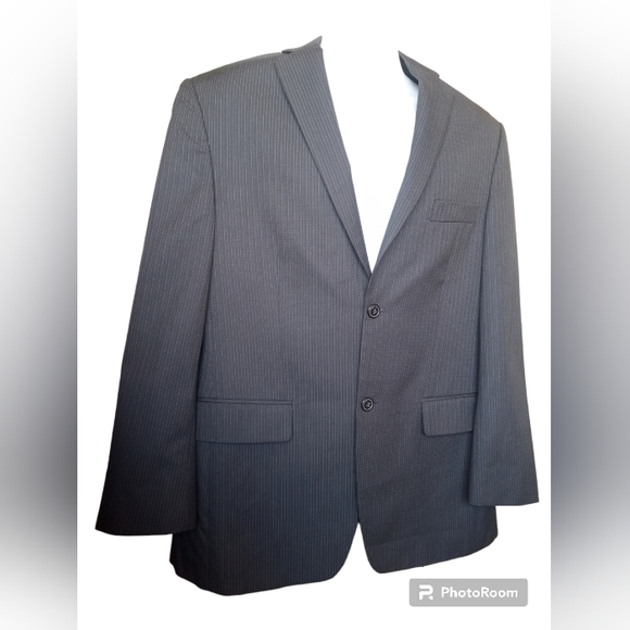 Men's Jacket 40R Haggar Black w/ silver Pinstripes - Picture 1 of 6